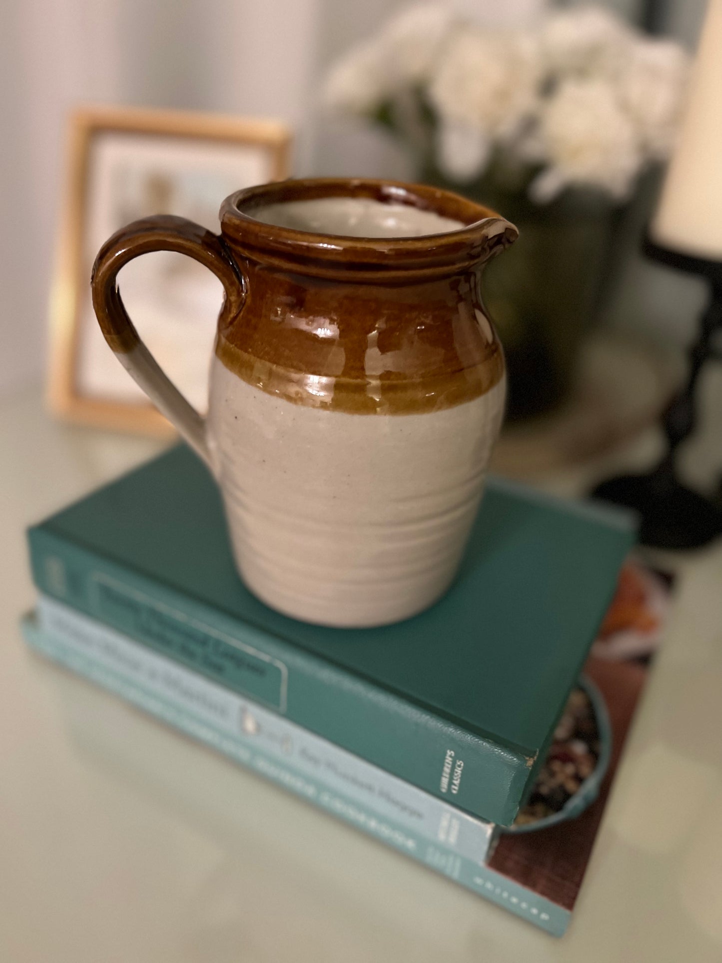 Earthenware Brown and Tan Pitcher