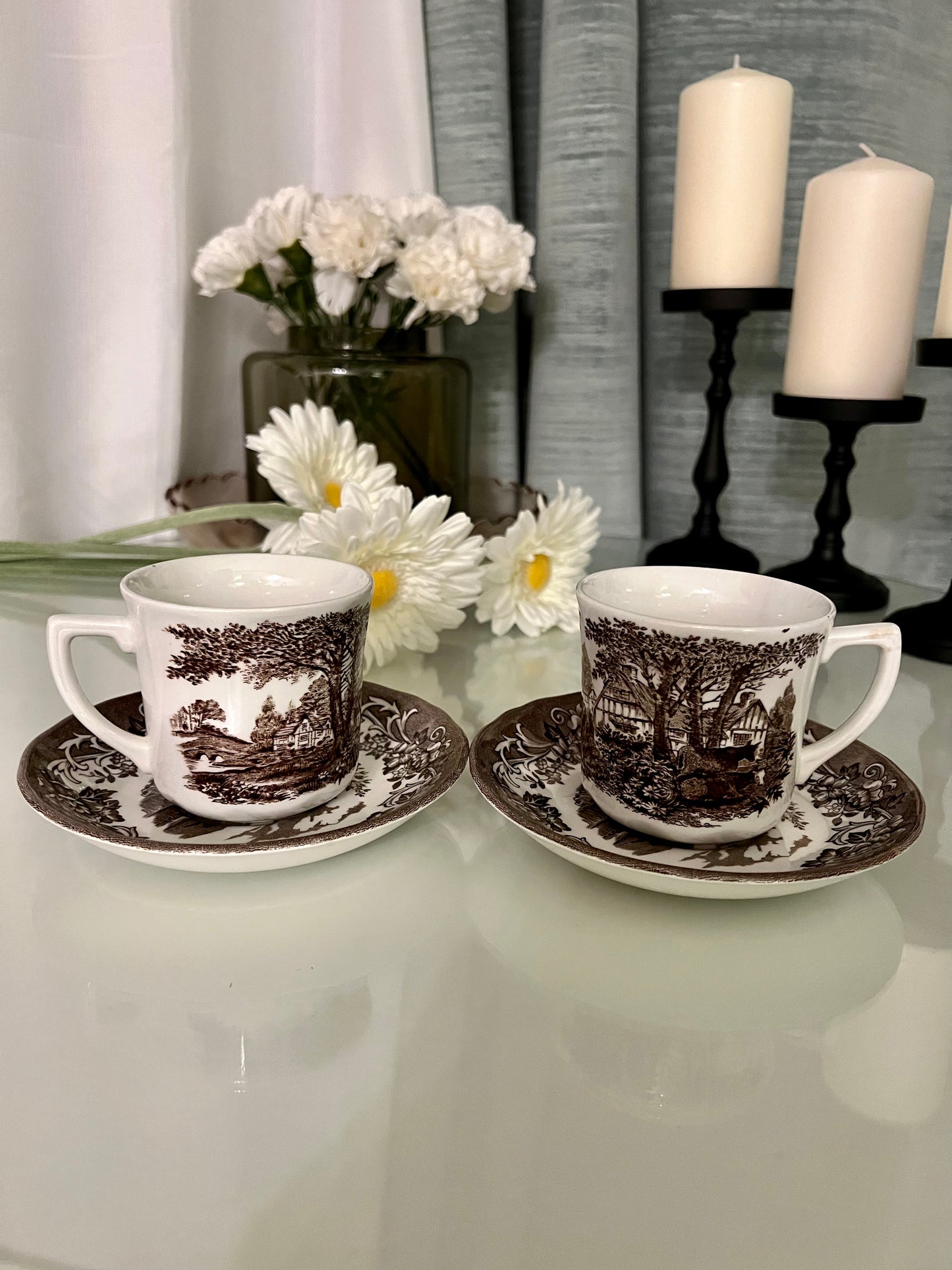 J&G Meakin Royal Staffordshire Romantic England Brown Flat Cup And Saucer