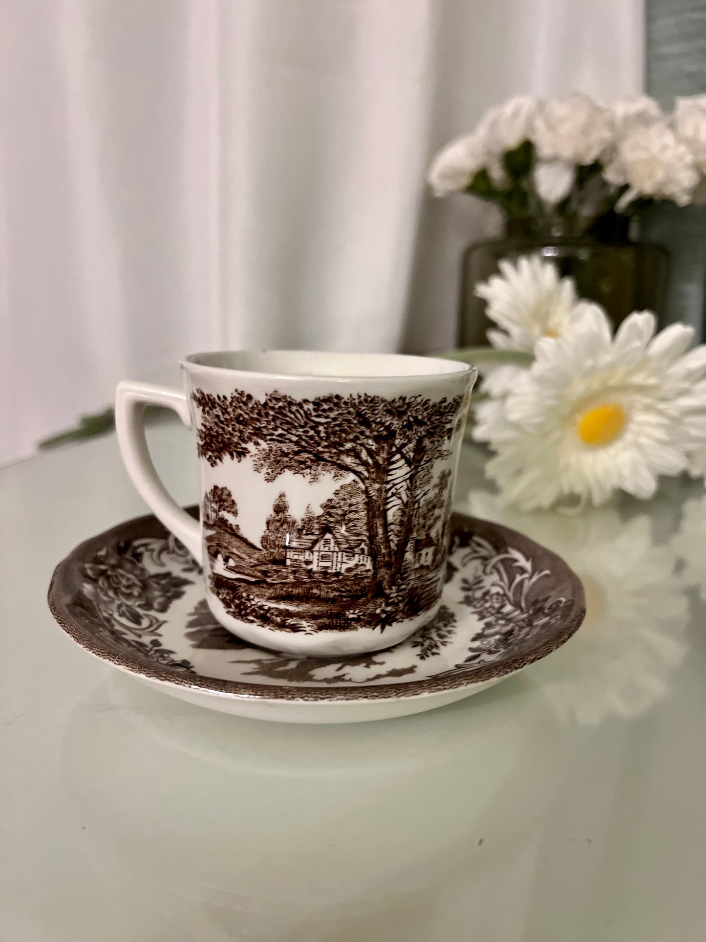 J&G Meakin Royal Staffordshire Romantic England Brown Flat Cup And Saucer