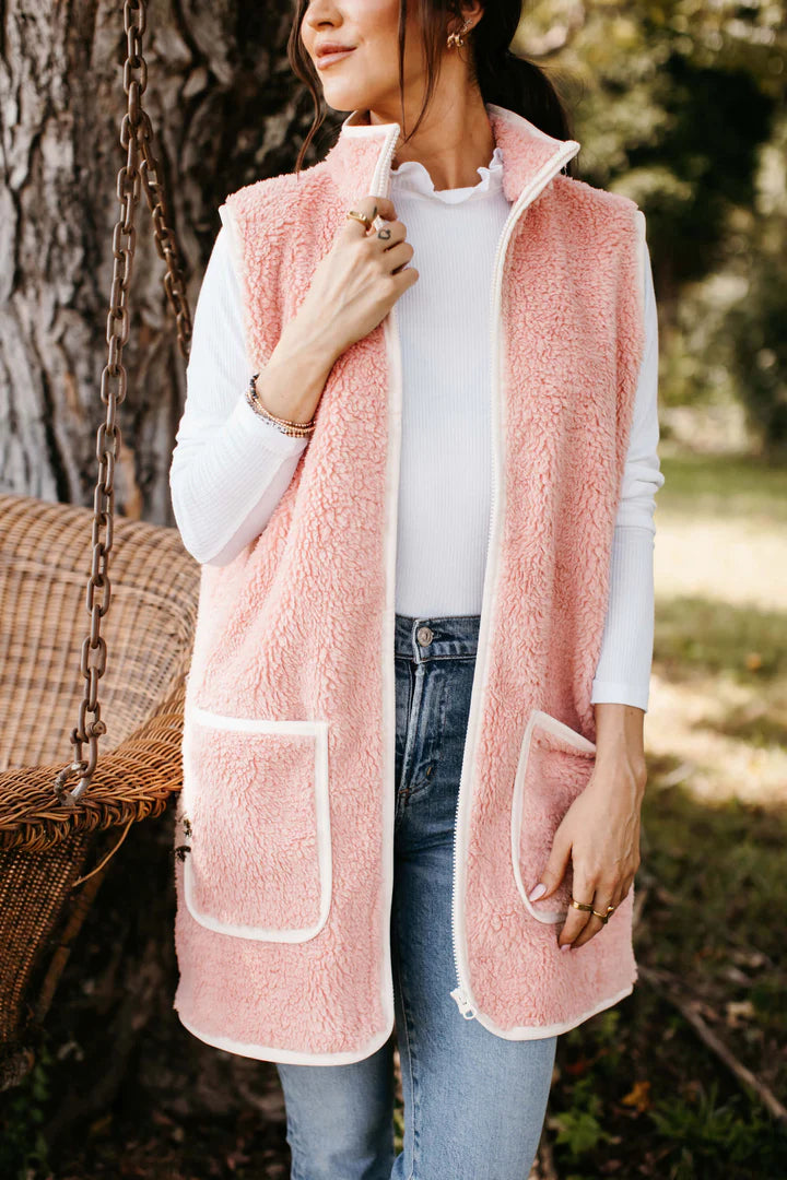 BUNDLE UP TEDDY VEST IN ROSÉ PINK - VARIOUS SIZES