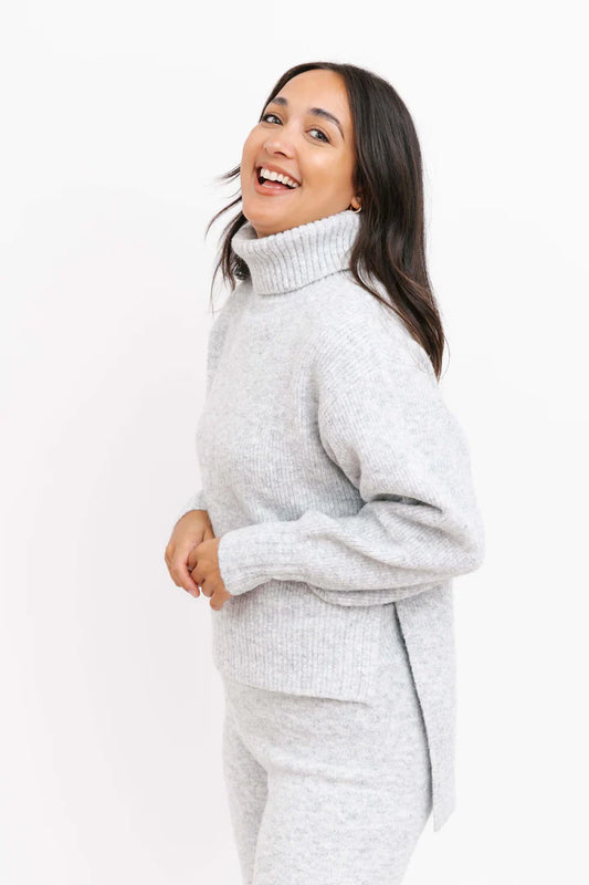 LOREN TURTLENECK SWEATER IN LIGHT HEATHER GREY - VARIOUS SIZES