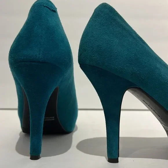 Rockport Teal Suede Peep Toe Platform Heels Size 7