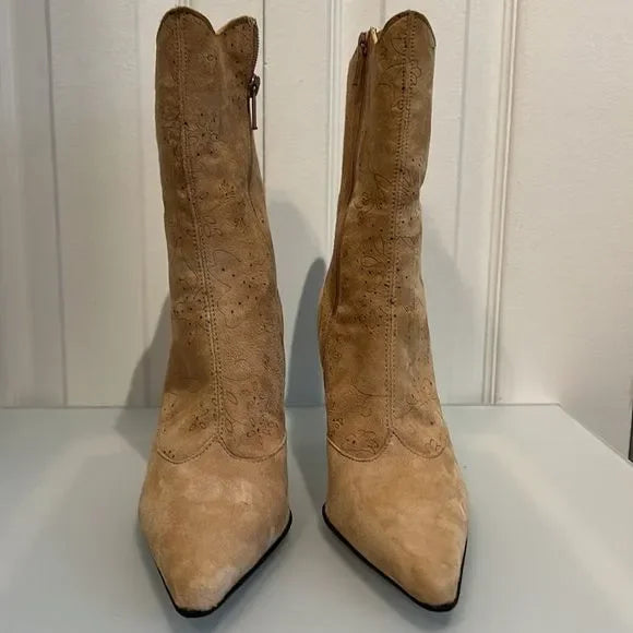 ROBERTO VIANNI TAN SUEDE HEEL BOOTS SIZE 38 MADE IN ITALY