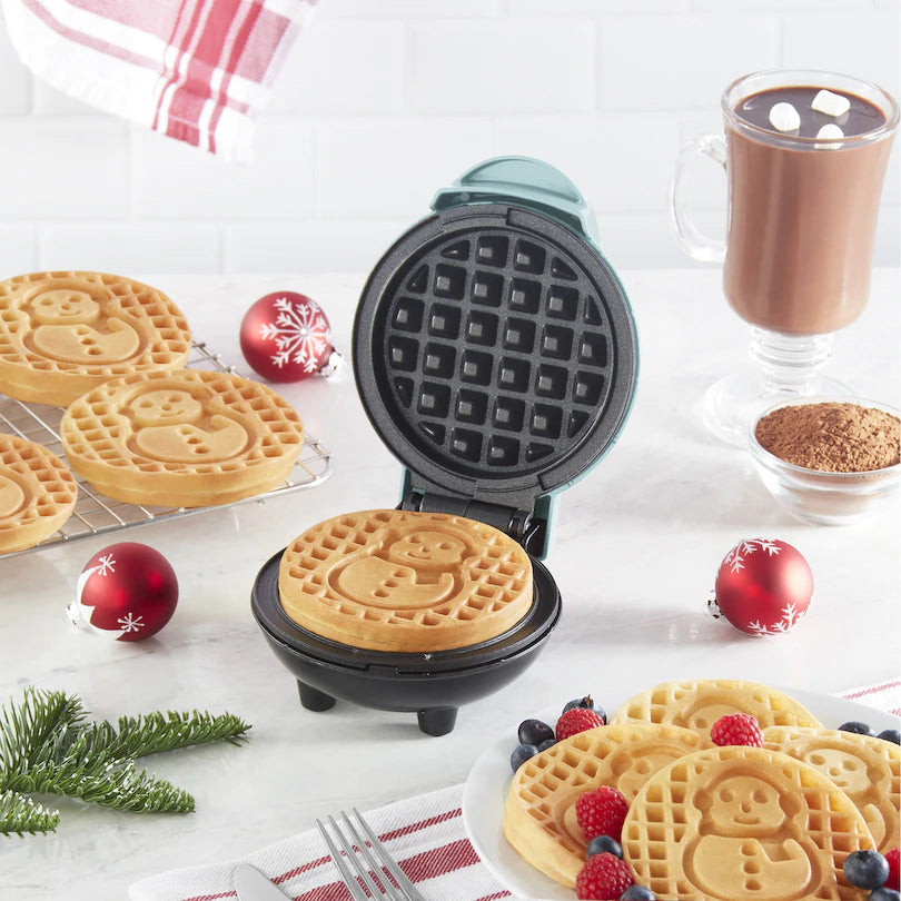 mini blue snowman christmas waffle maker