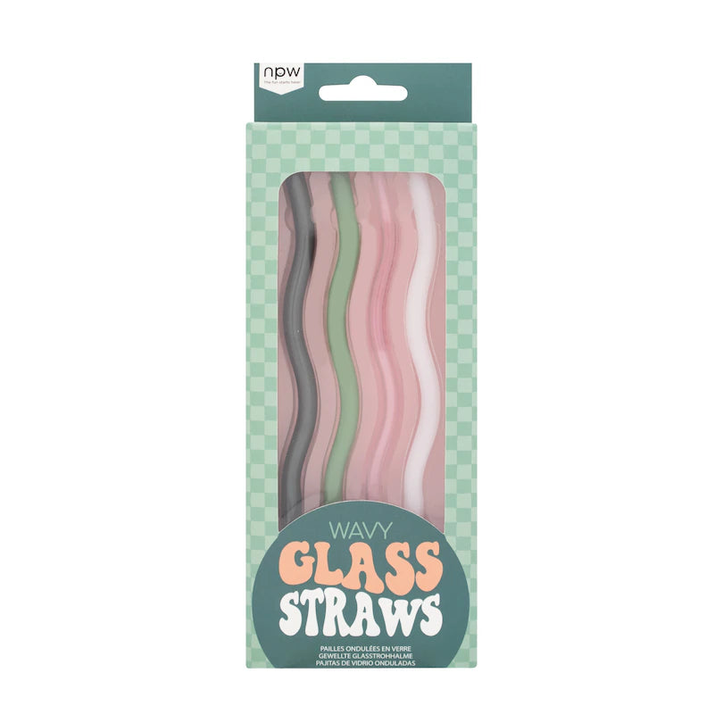 green pink white wavy glass straws pack