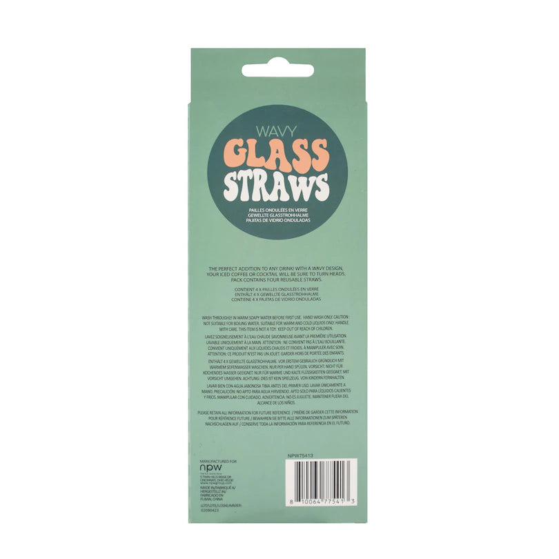 green pink white wavy glass straws pack