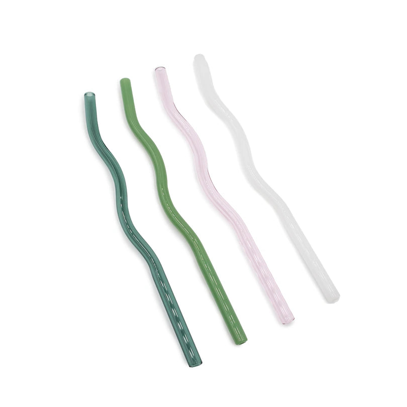 green pink white wavy glass straws pack