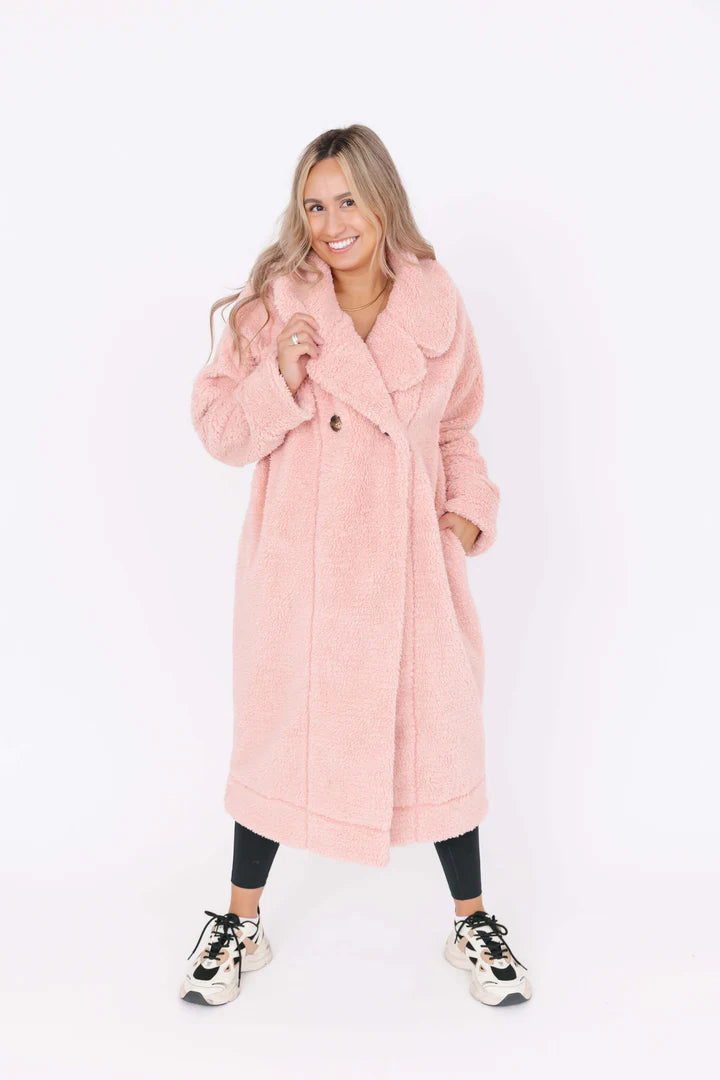 Cozy Chic Teddy Coat in Rosé Pink - VARIOUS SIZES