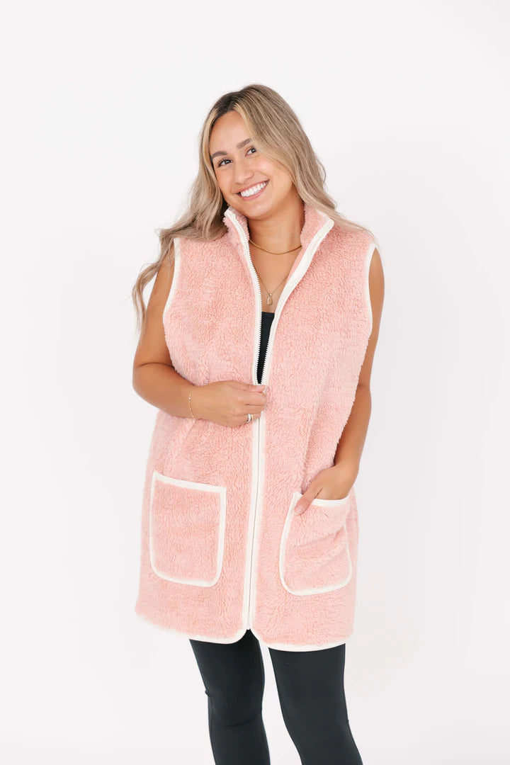 BUNDLE UP TEDDY VEST IN ROSÉ PINK - VARIOUS SIZES