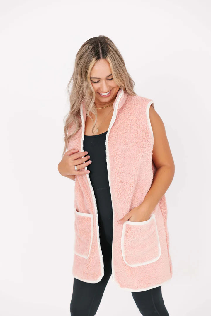 BUNDLE UP TEDDY VEST IN ROSÉ PINK - VARIOUS SIZES