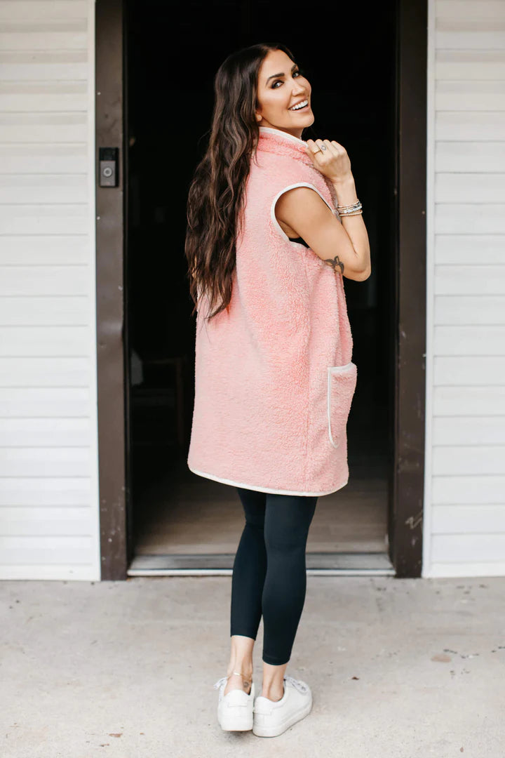 BUNDLE UP TEDDY VEST IN ROSÉ PINK - VARIOUS SIZES