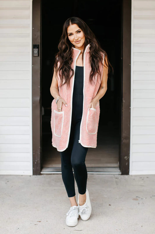 BUNDLE UP TEDDY VEST IN ROSÉ PINK - VARIOUS SIZES