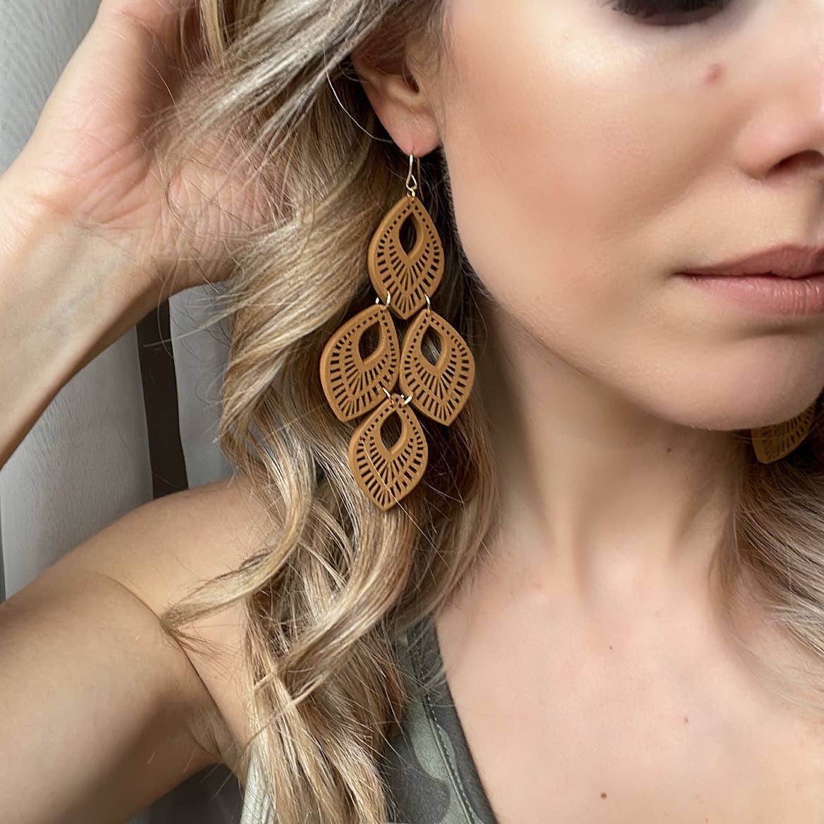 Boho Wood Chandelier Earrings