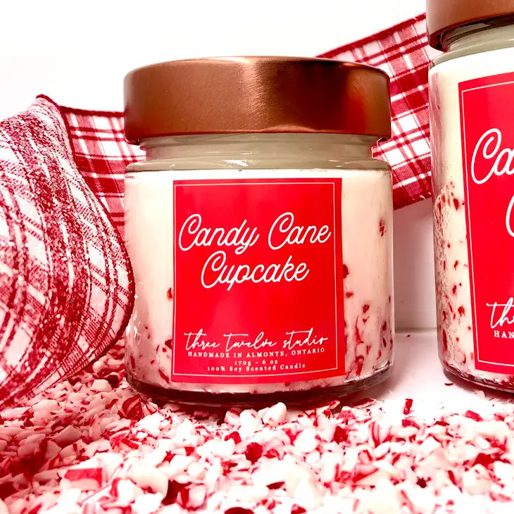 Candy Cane Cupcake Candle, Holiday Gift Candle | 6 oz