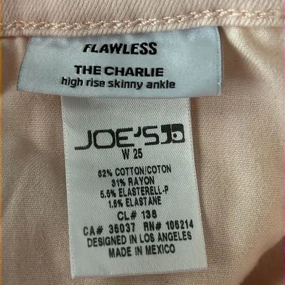 JOE’S “THE CHARLIE” HIGH RISE SKINNY ANKLE PINK JEANS SIZE 25