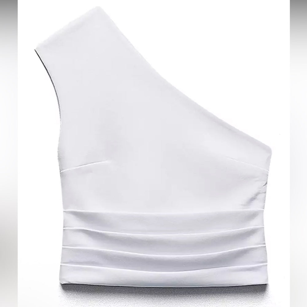 Zara Elegant White Asymmetrical one shoulder tank SIze Medium
