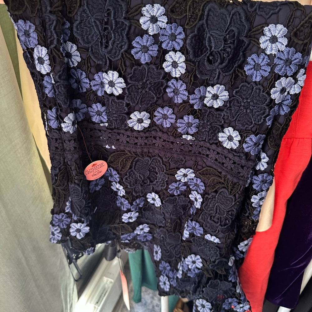 Chi Chi London Black and Purple Floral One-Shoulder Dress UK Size 6