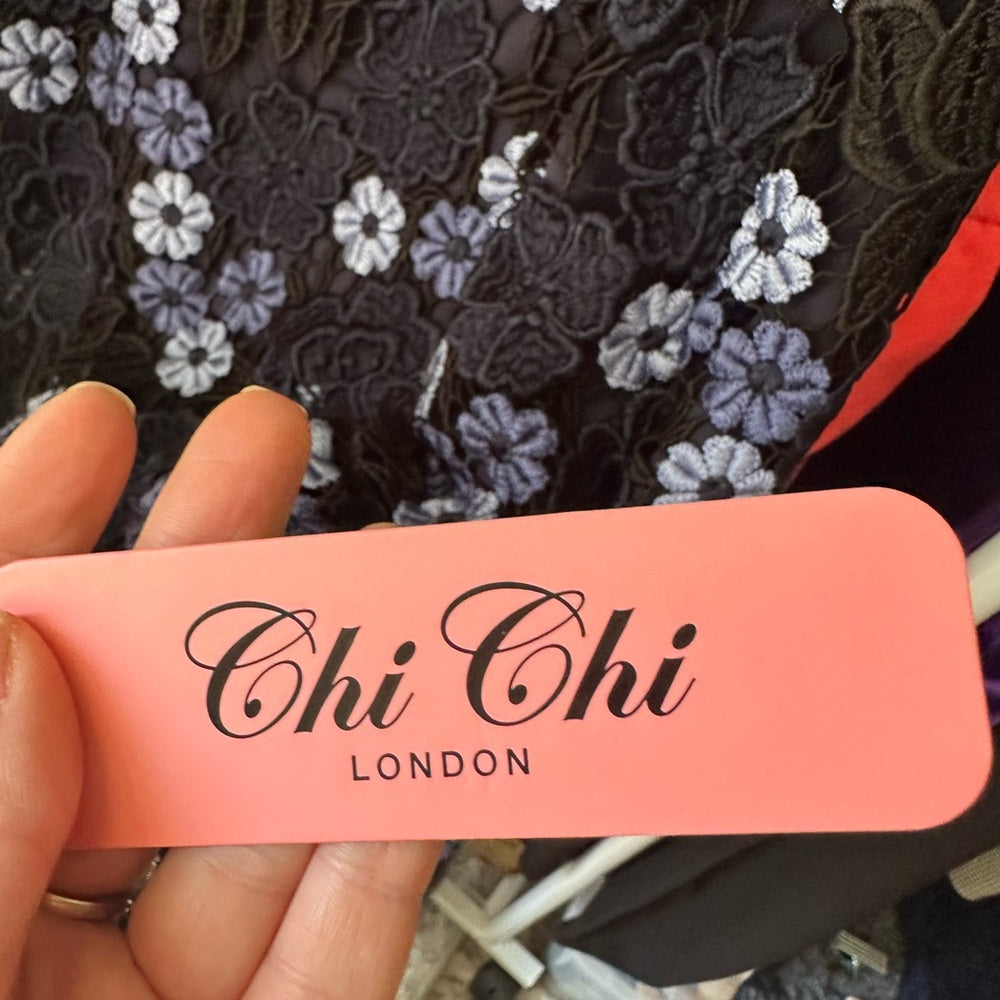 Chi Chi London Black and Purple Floral One-Shoulder Dress UK Size 6