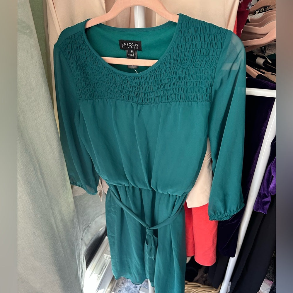 Enfocus Studio Teal Smocked Dress Size US 6