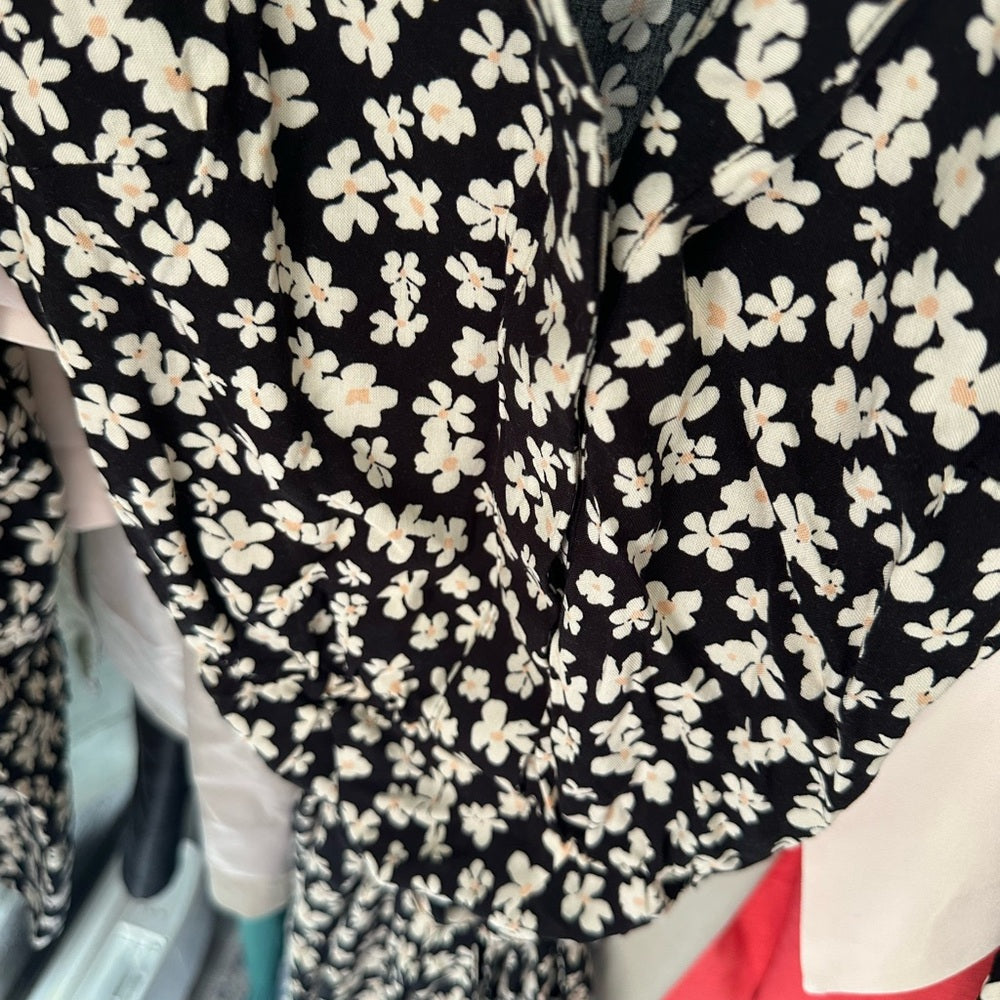 Floral Black and White Wrap Dress Size Small