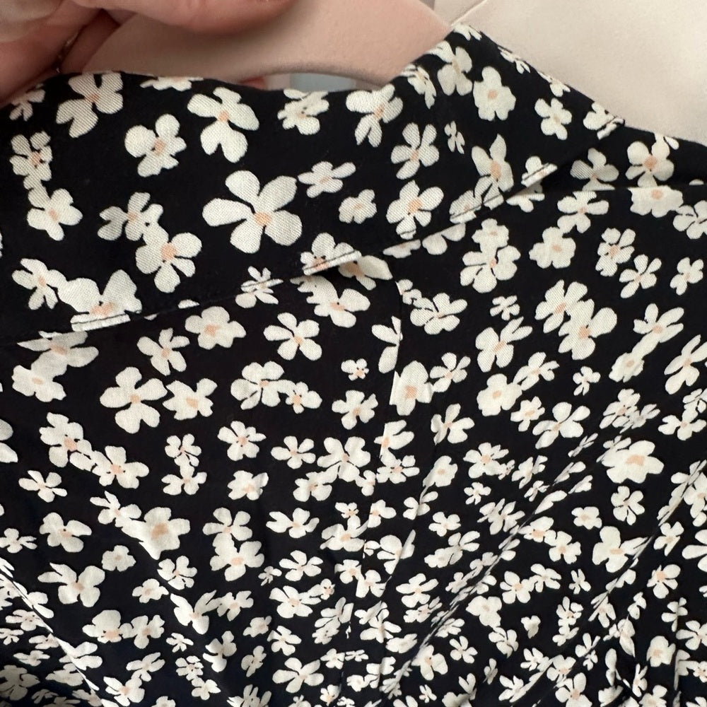 Floral Black and White Wrap Dress Size Small