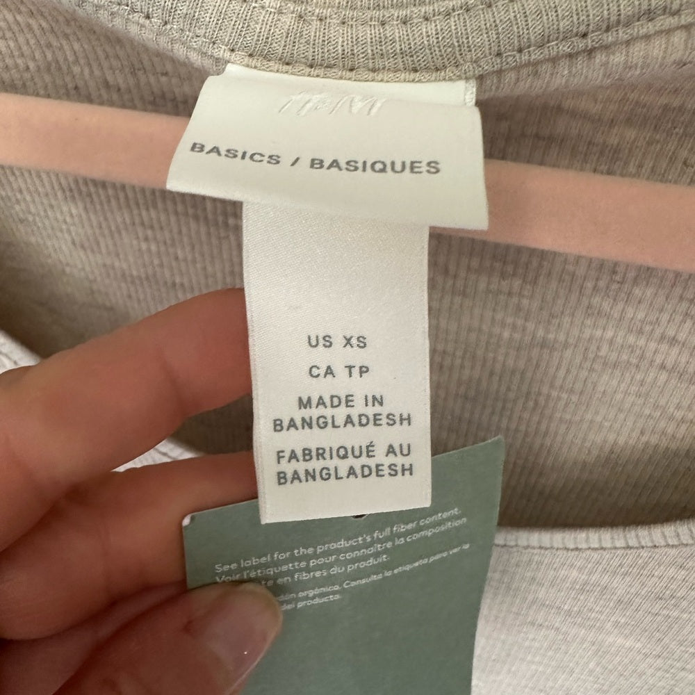H&M Organic Cotton Ribbed Top in Light Beige