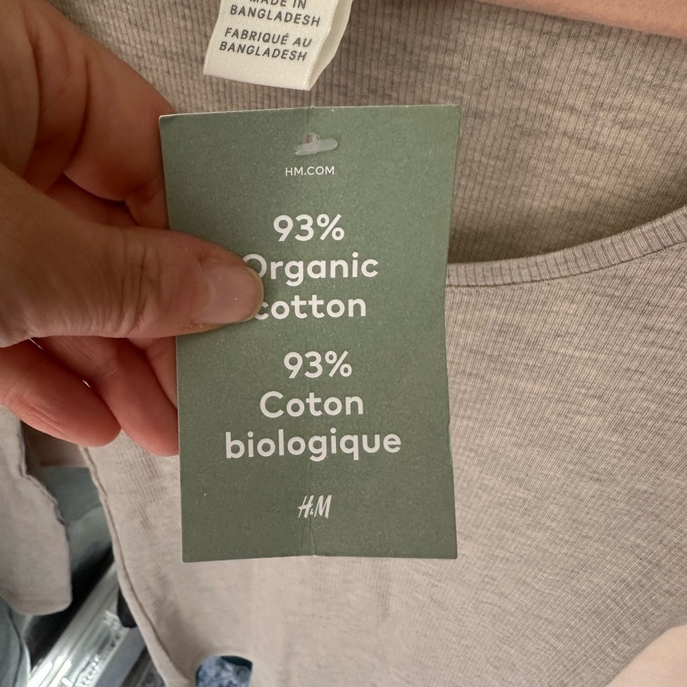 H&M Organic Cotton Ribbed Top in Light Beige