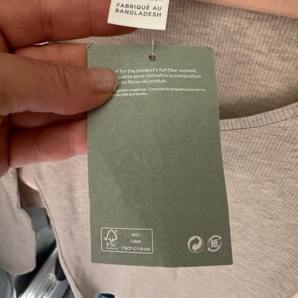 H&M Organic Cotton Ribbed Top in Light Beige