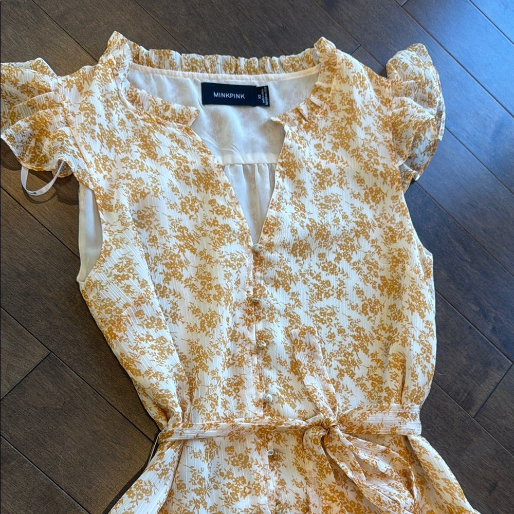 MINKPINK Yellow Floral Ruffle Dress