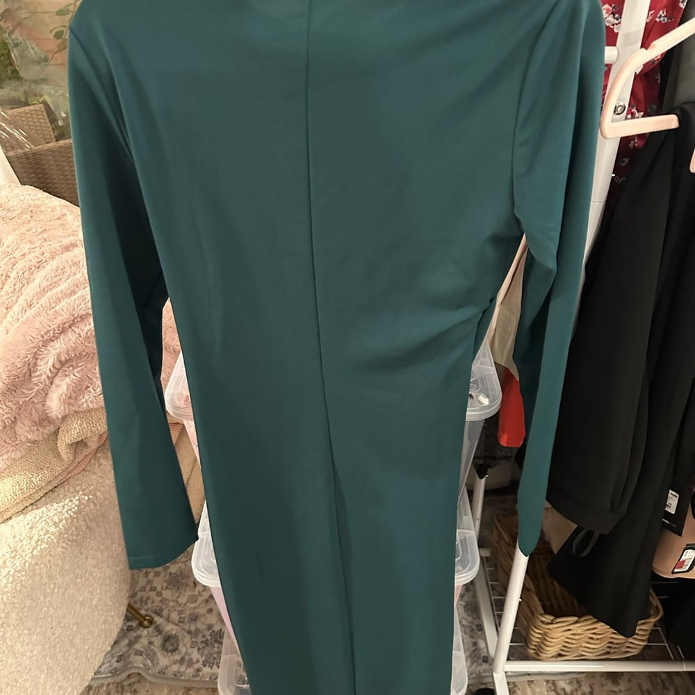 SHEIN Teal Long Sleeve Dress with Tie-Front