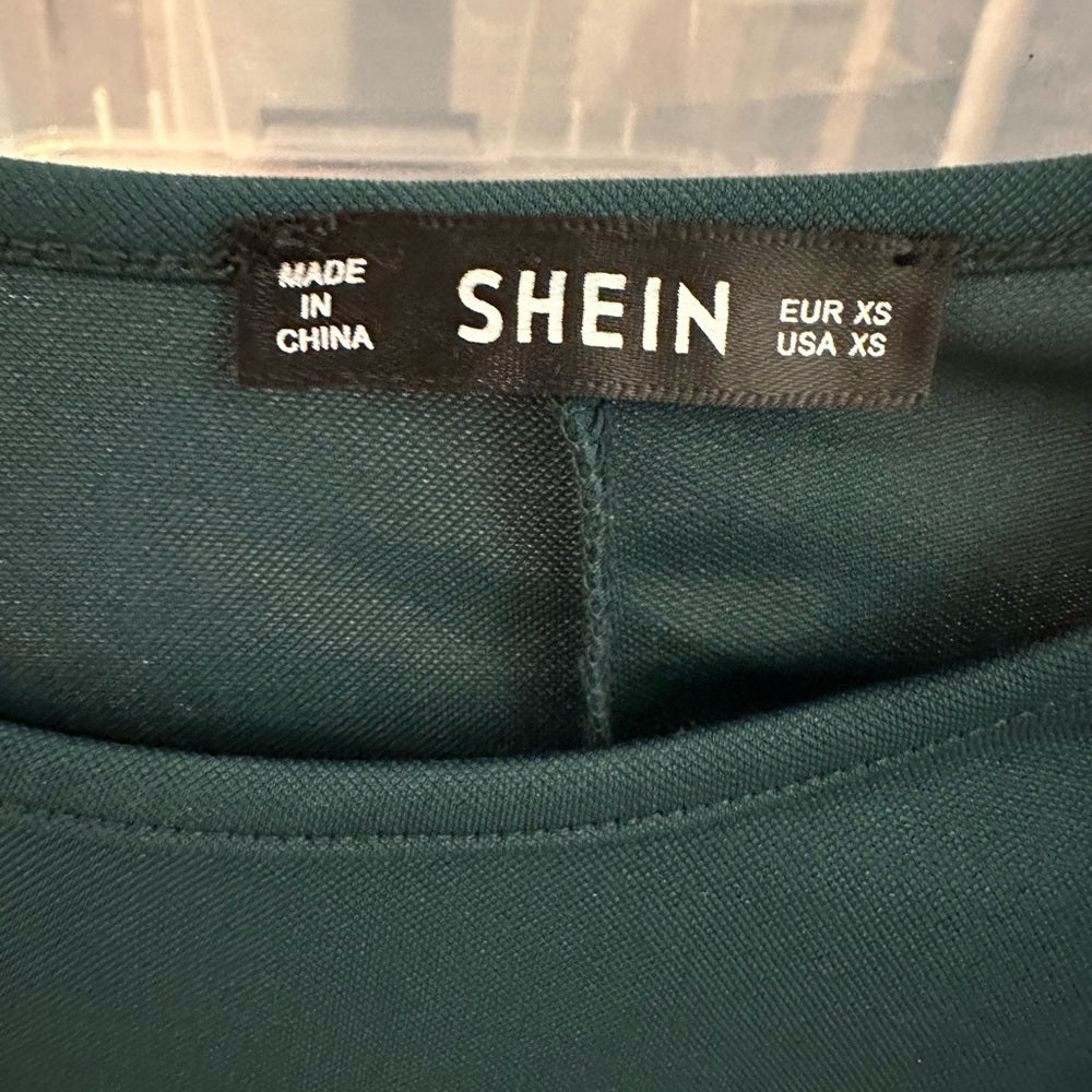 SHEIN Teal Long Sleeve Dress with Tie-Front