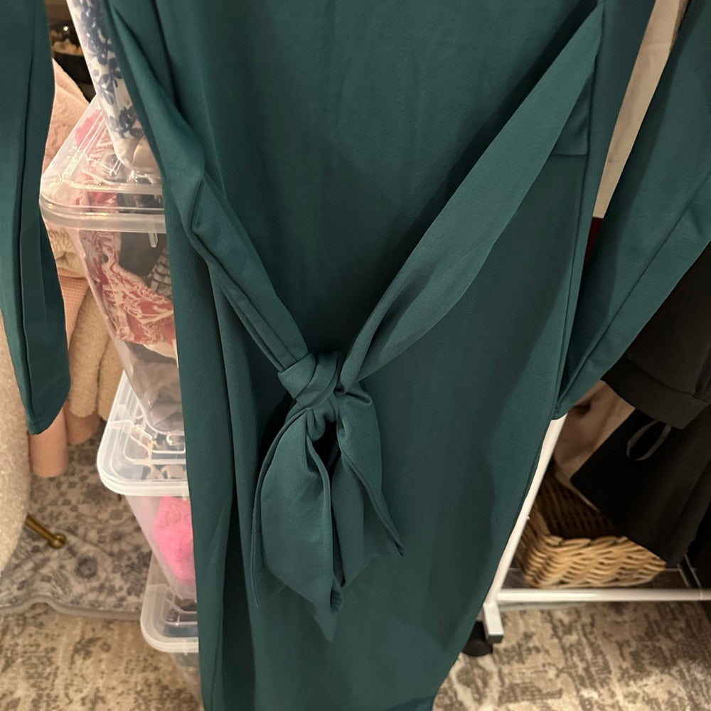 SHEIN Teal Long Sleeve Dress with Tie-Front