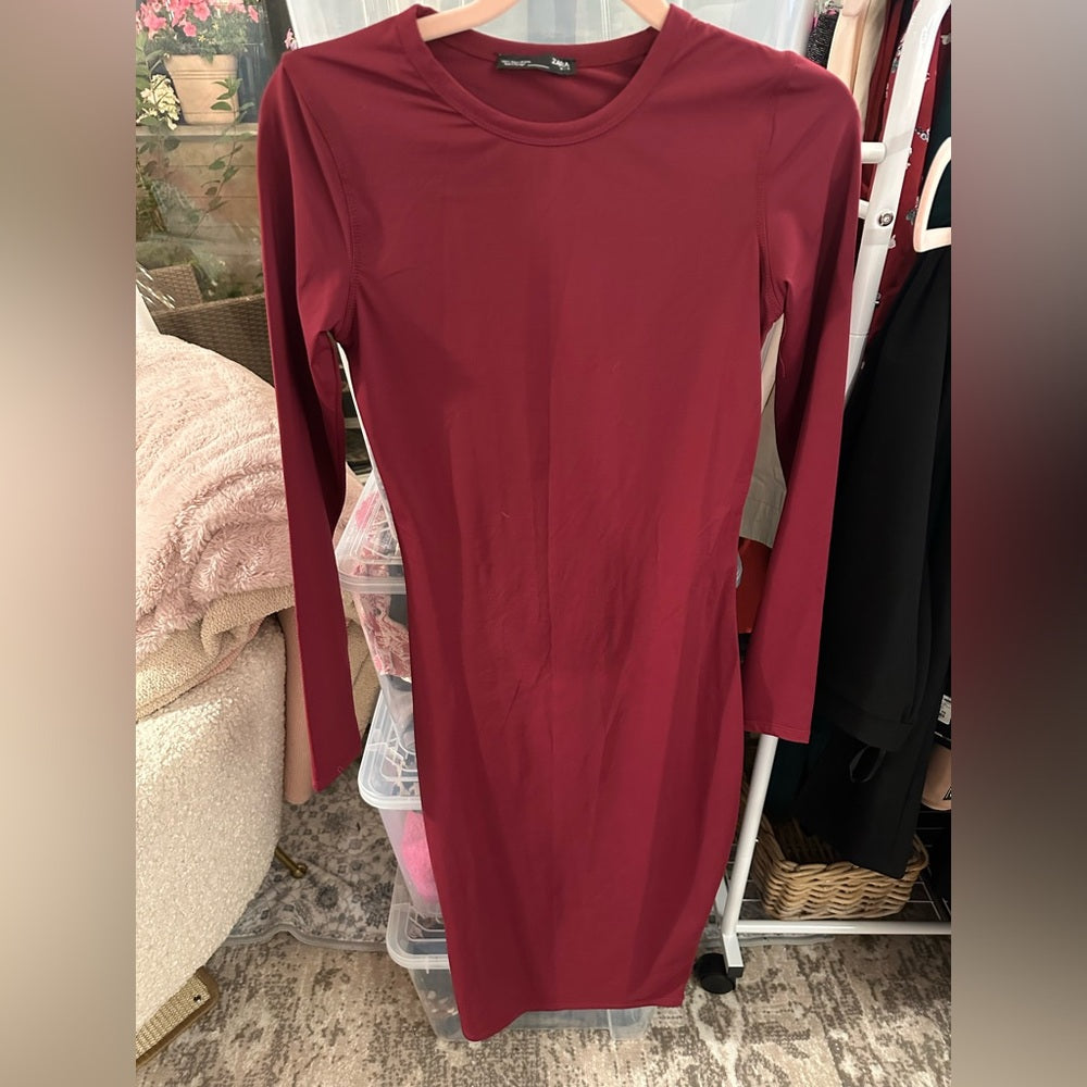 Zara Deep Red Long Sleeve Dress