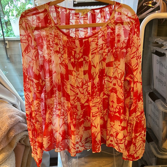 Nicole Miller Red and White Abstract Blouse