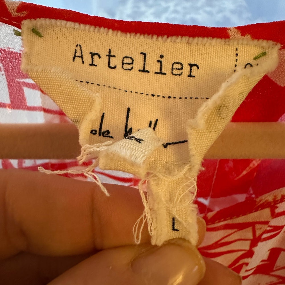 Nicole Miller Red and White Abstract Blouse