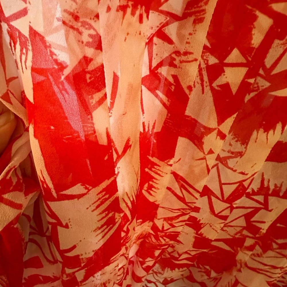 Nicole Miller Red and White Abstract Blouse