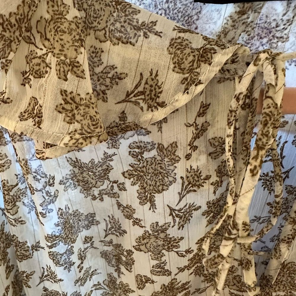 Zara Women's Sheer Floral Blouse - Cream and Brown