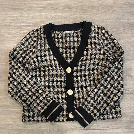 Dex M Black and Cream Checkered Cardigan Jacket