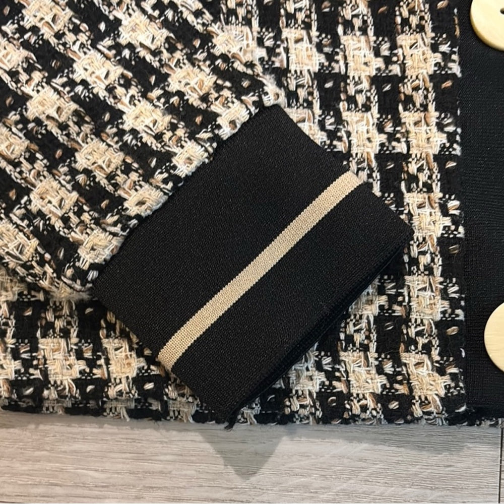 Dex M Black and Cream Checkered Cardigan Jacket