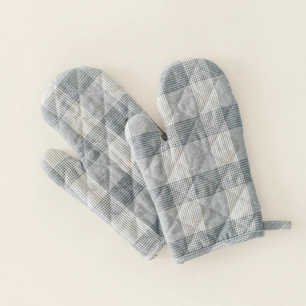 Jilly Box x The Cross Plaid Oven Mitts - Blue and White