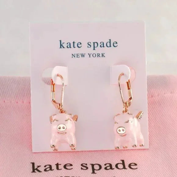 Kate Spade Imagination Flying Pig Enamel Earrings with Dust Bag Brand New