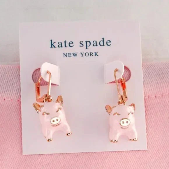 Kate Spade Imagination Flying Pig Enamel Earrings with Dust Bag Brand New