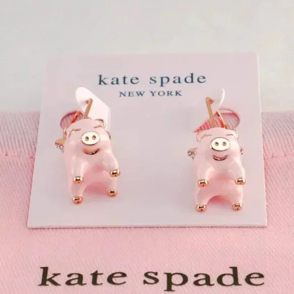 Kate Spade Imagination Flying Pig Enamel Earrings with Dust Bag Brand New