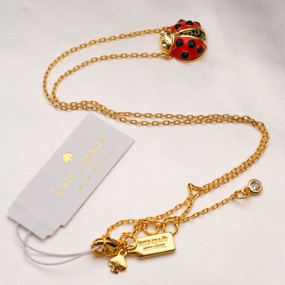 Kate Spade Gold Red Multi Little Ladybug Mini Pendant Necklace NEW