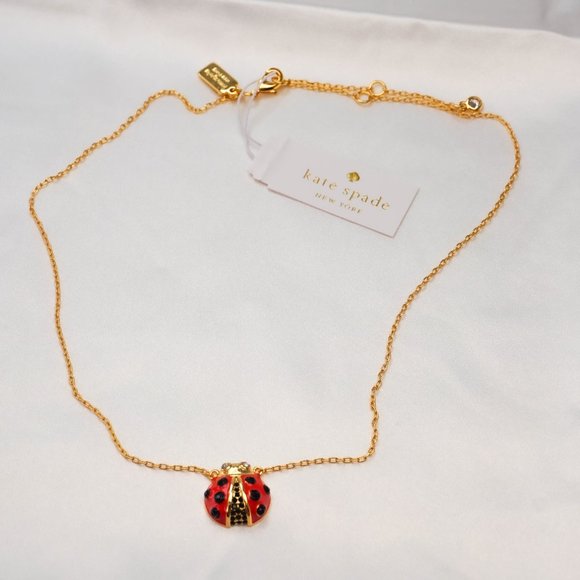 Kate Spade Gold Red Multi Little Ladybug Mini Pendant Necklace NEW