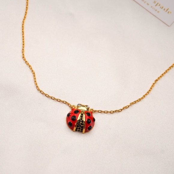 Kate Spade Gold Red Multi Little Ladybug Mini Pendant Necklace NEW