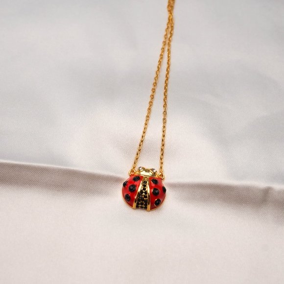 Kate Spade Gold Red Multi Little Ladybug Mini Pendant Necklace NEW