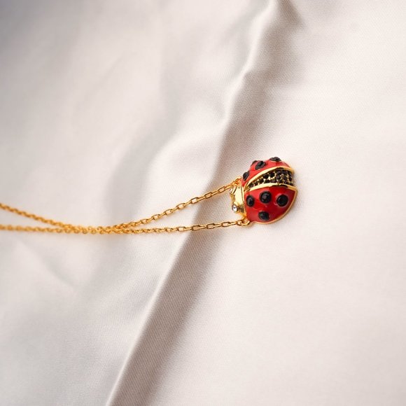 Kate Spade Gold Red Multi Little Ladybug Mini Pendant Necklace NEW