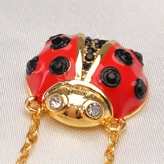 Kate Spade Gold Red Multi Little Ladybug Mini Pendant Necklace NEW