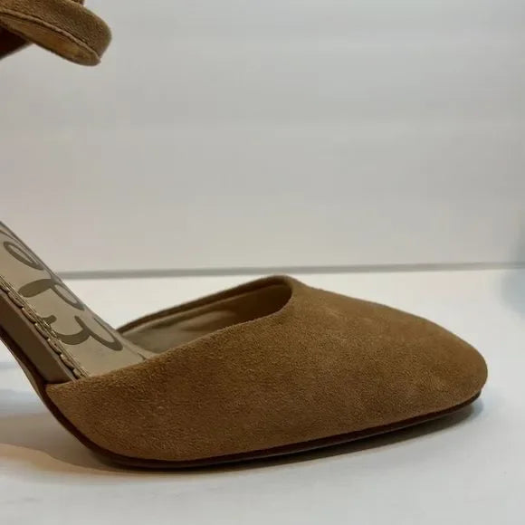 Sam Edelman “Simmons” Caramel Kid Suede Block Heel Ankle Strap Shoes Size 6